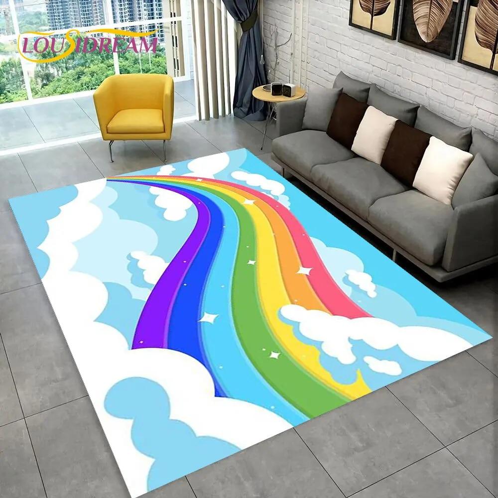 Illusion Regnbue Kromatisk Farge Områdeteppe, Teppe for Hjem Stue Soverom Sofa Dørmatte Dekor, barn Sklisikker Gulvmatte 3D