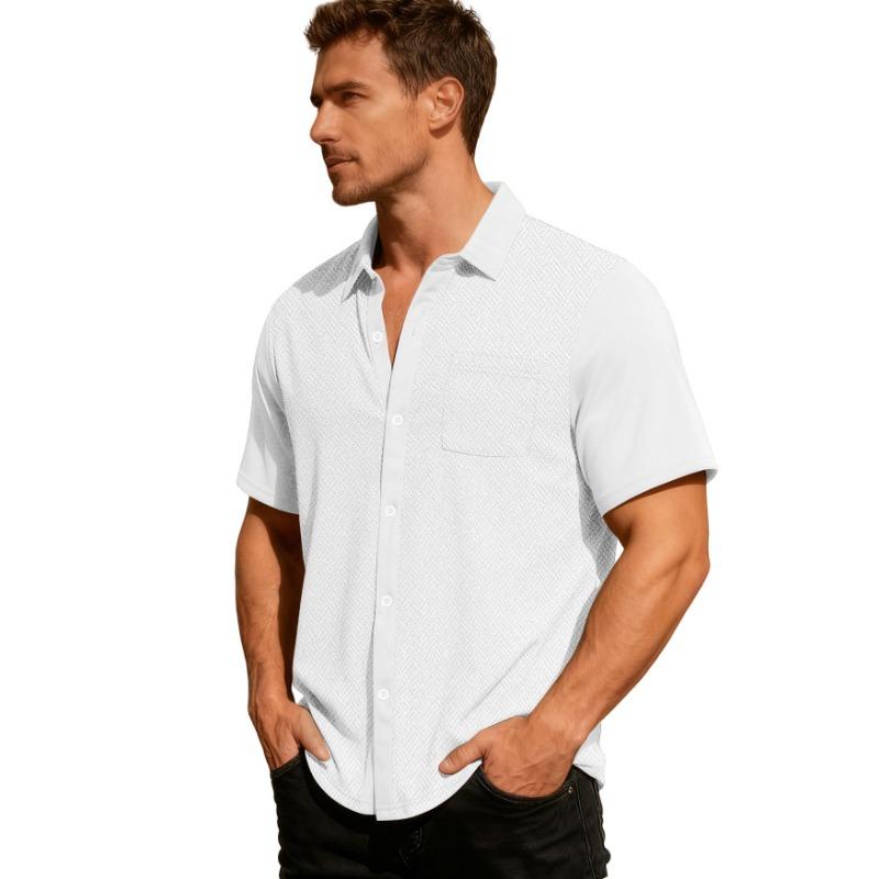 Mens Casual Textured Short Sleeve Button Down Shirt S