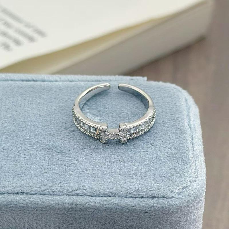 Light Luxury High-End Full Diamond Inlaid Zircon Stacked Wearing Super Flash Super Fairy Row Diamond Opening Ring Niche Design Exquisite Ring