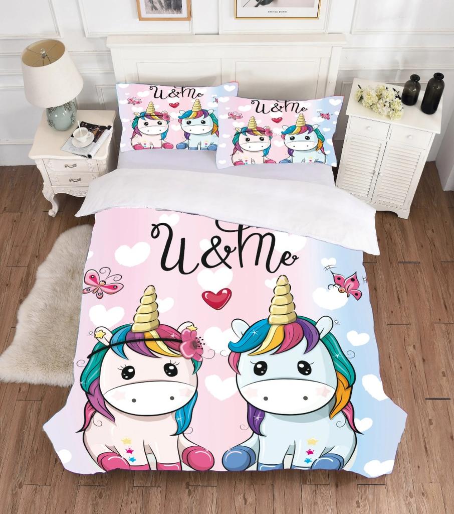 Bed Linens Cute Cartoon Comforter Bedding Sets Duvet Cover+pillocases 3D Print Unicorn Bedding Set 140x210 Single Double Size