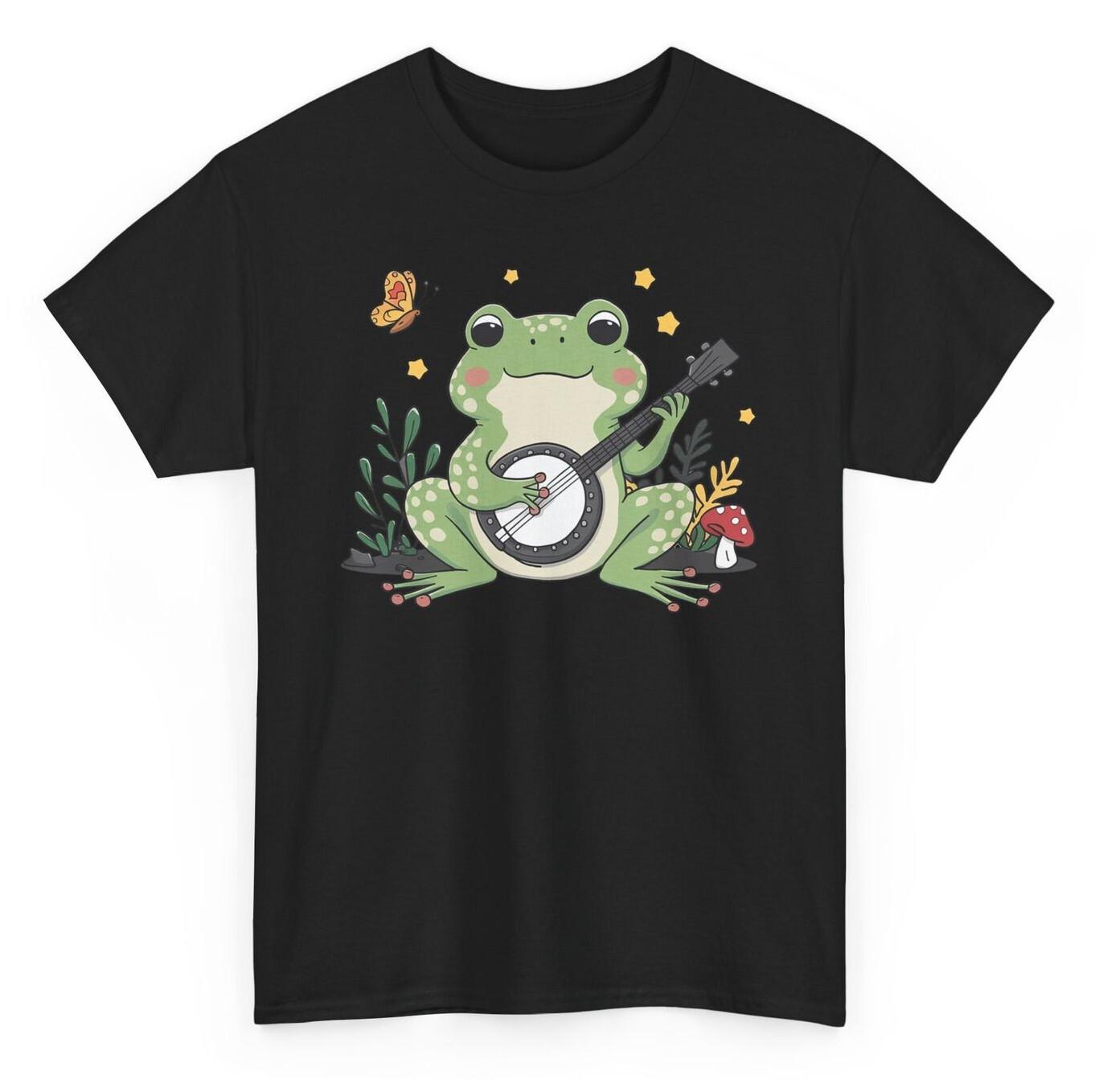 Frog Playing Banjo Kawaii Cute T-shirt Cottagecore Aesthetic Graphic Tee L