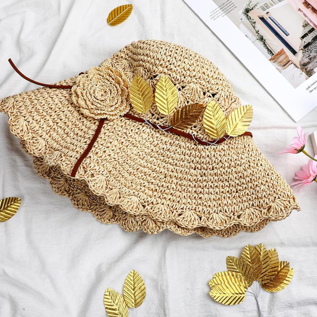 200 Piece Golden Artificial Leaves Gold Leaves with Stems Silk Leaf Crafts Leaves Faux Wired Single Leaf for Flower Bouquet Wreaths DIY Wedding Party