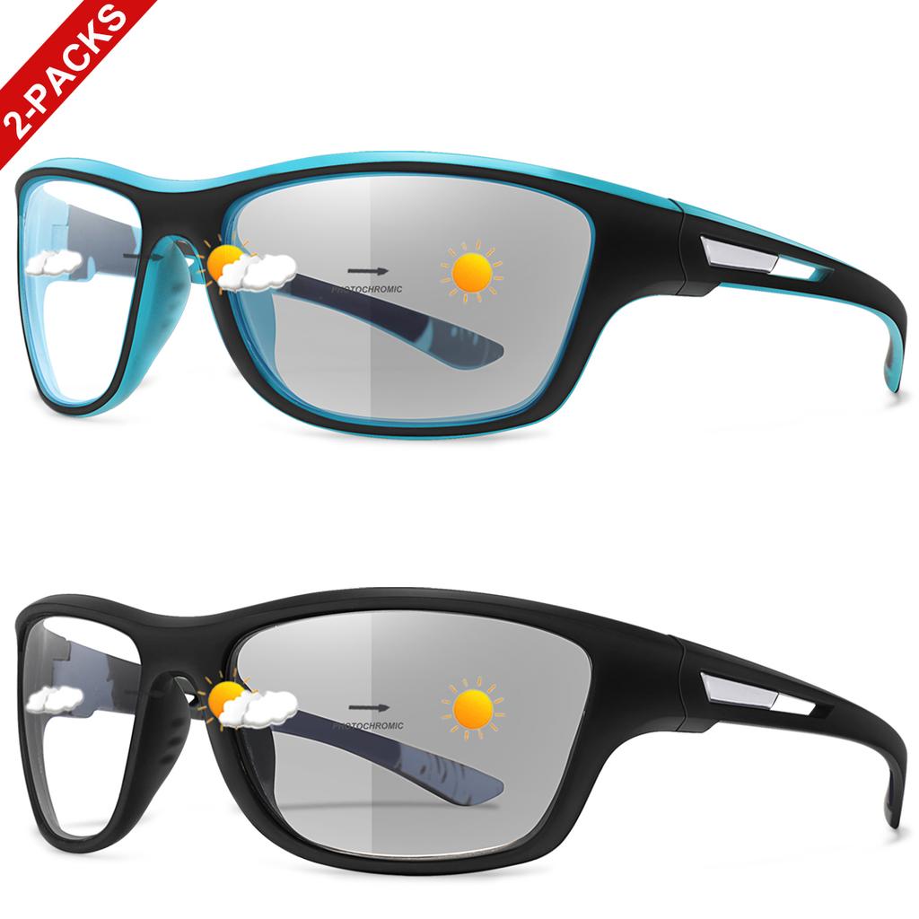 2-pairs Photochromic Sunglasses for Men and Women Fashion Oval Lens Glasses for Fishing Driving Cycling and Running