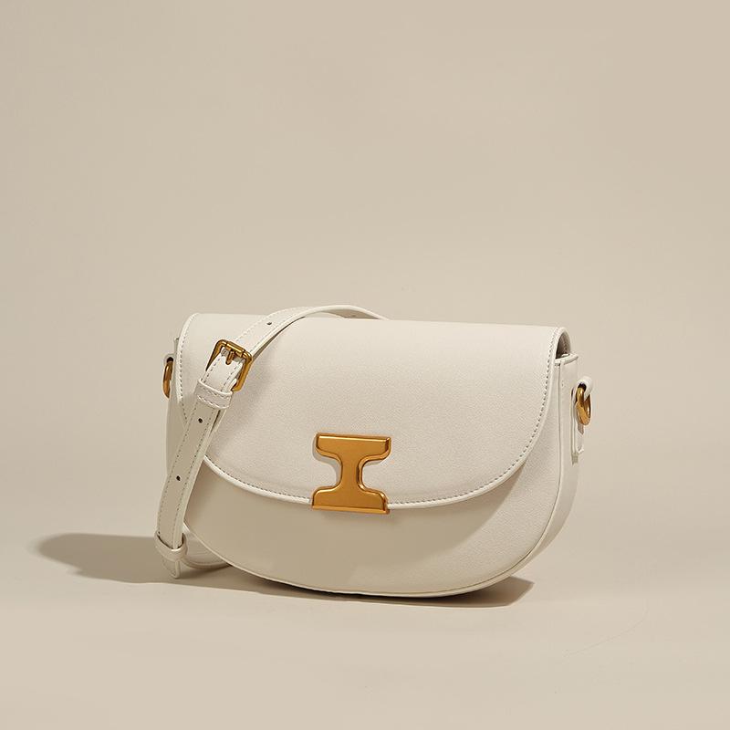 

Ретро-сумки-седла для женщин из синтетической кожи, сумка через плечо из металла, простой дизайн (20cm<Max Length<30cm) бежевый