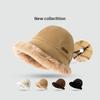 Wide Brim Fluffy Fur Bucket Hat Windproof Warm Cap Kawaii Winter Fisherman Hat  Streetwear