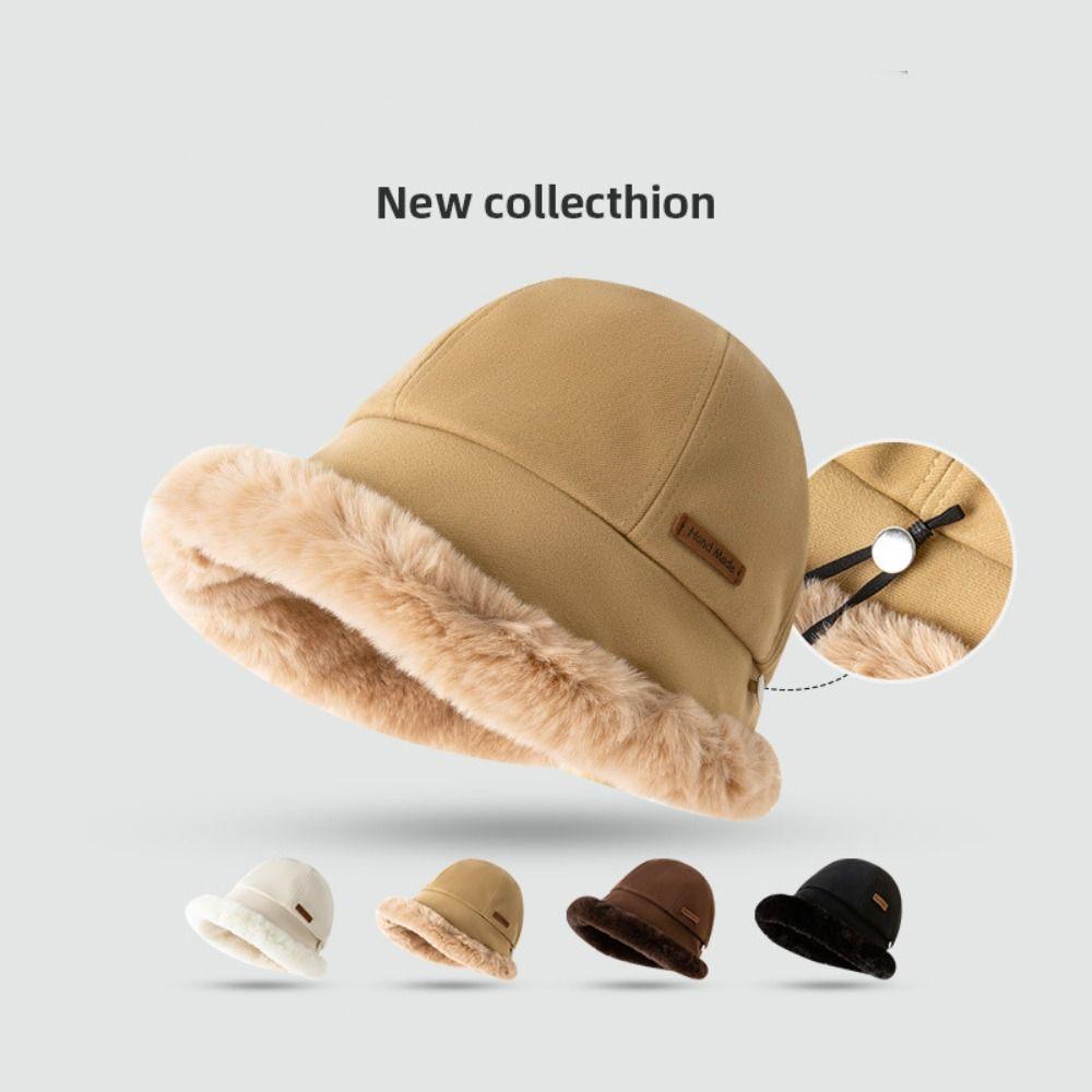 Wide Brim Fluffy Fur Bucket Hat Windproof Warm Cap Kawaii Winter Fisherman Hat  Streetwear