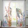 Turtle Coral Fish Starfish Crab Tulle Window Curtains for Bedroom Luxury Home Decor Drapes In Living Room Chiffon Panels