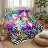 Colorful Animal Print Bow Blanket Personalized Name Flannel Blanket Soft Cozy Plush Throw for Sofa Bed Lightweight Home Decor