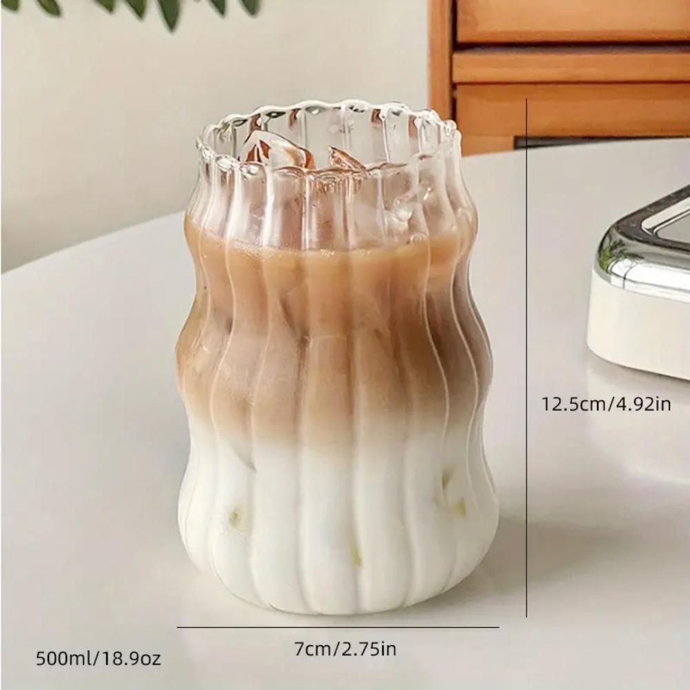 1pack Ribbed Glass Cups Vintage Drinking Glassware Ripple Cocktail Glasses for Iced Coffee Juice Beverage Milk, Bubble Tea 530ml