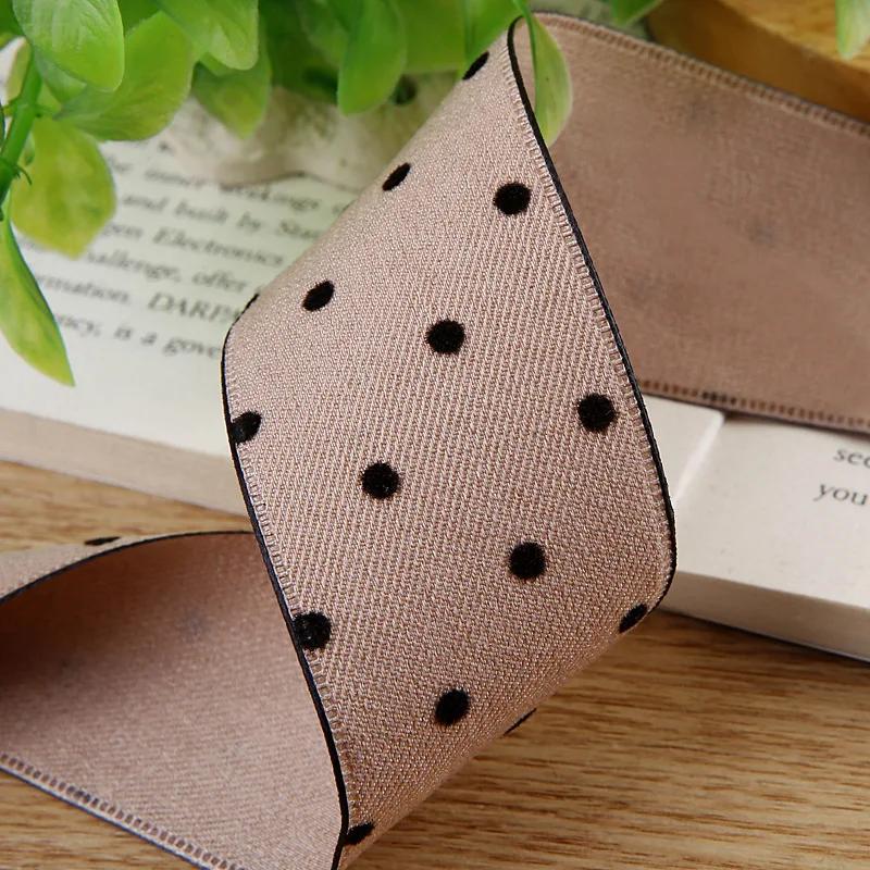 5 Yards Velvet Ribbon Tape with Round Dots for Gifts Box Packaging Wedding Event Party Decor DIY Hair Bow Accessory Cake Bouquet
