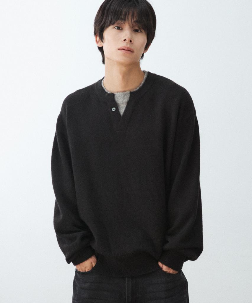 WMC Layered Henley Neck Knit_Black
