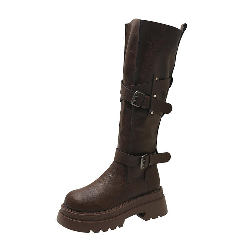 Thick-soled Brown Western Jeans Tube Boots Heightening Boots High Boots Season Knight Boots