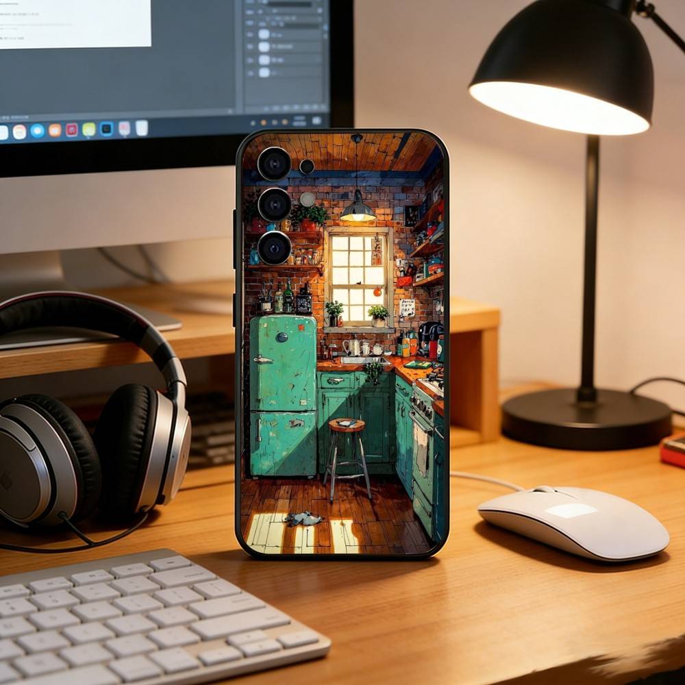 Cute anime kitchen pattern Phone Case For Samsung S25,S24,S21,S22,S23,S30,Ultra,S20,Plus,Fe,Lite,Note,10,Black Cover