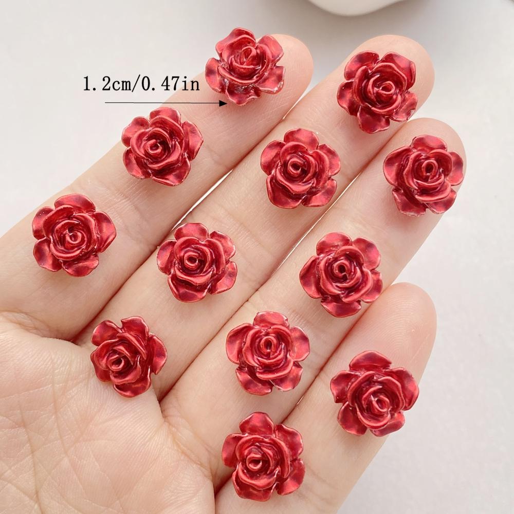 

50Pcs Cute Cartoon Mini Red Roses Nail Art Resin Designer Charms DIY Craft For Nail 3D Decorations Jewelry