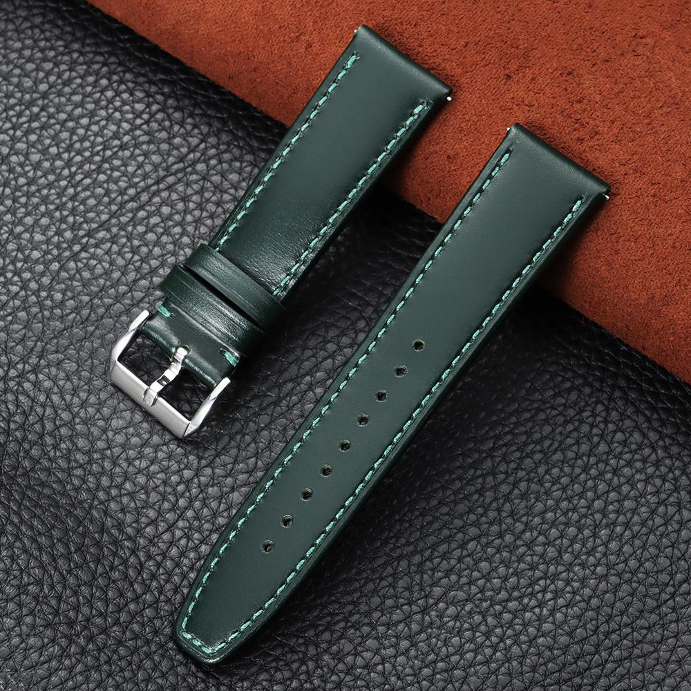 

Oil Wax Quick Release Genuine Leather Watch Strap 22mm Soft Retro Business Vintage Universal Cowhide Wrist Bracelets Men Women 22mm зелений
