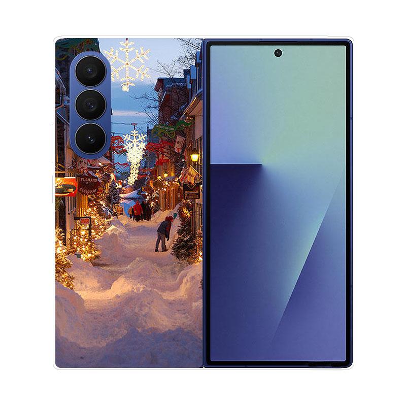 Christmas Painted Phone Case For Samsung Galaxy Z Fold 7 6 5 4 3 2 Fold7 Fold6 Fold5 Fold4 Transparent Hard PC Protect Cover