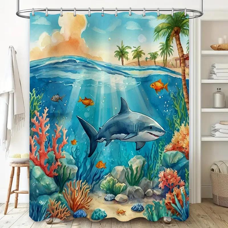 Unterwasser-Paradies Duschvorhang Blauwal Korallenriff Design Für Badezimmer Dekoration