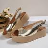 Fashion Peep Toe Platform Sandals for Women 2025 Summer Thick Bottom Beach Shoes Woman Gold Buckle Strap Wedge Sandalias Mujer