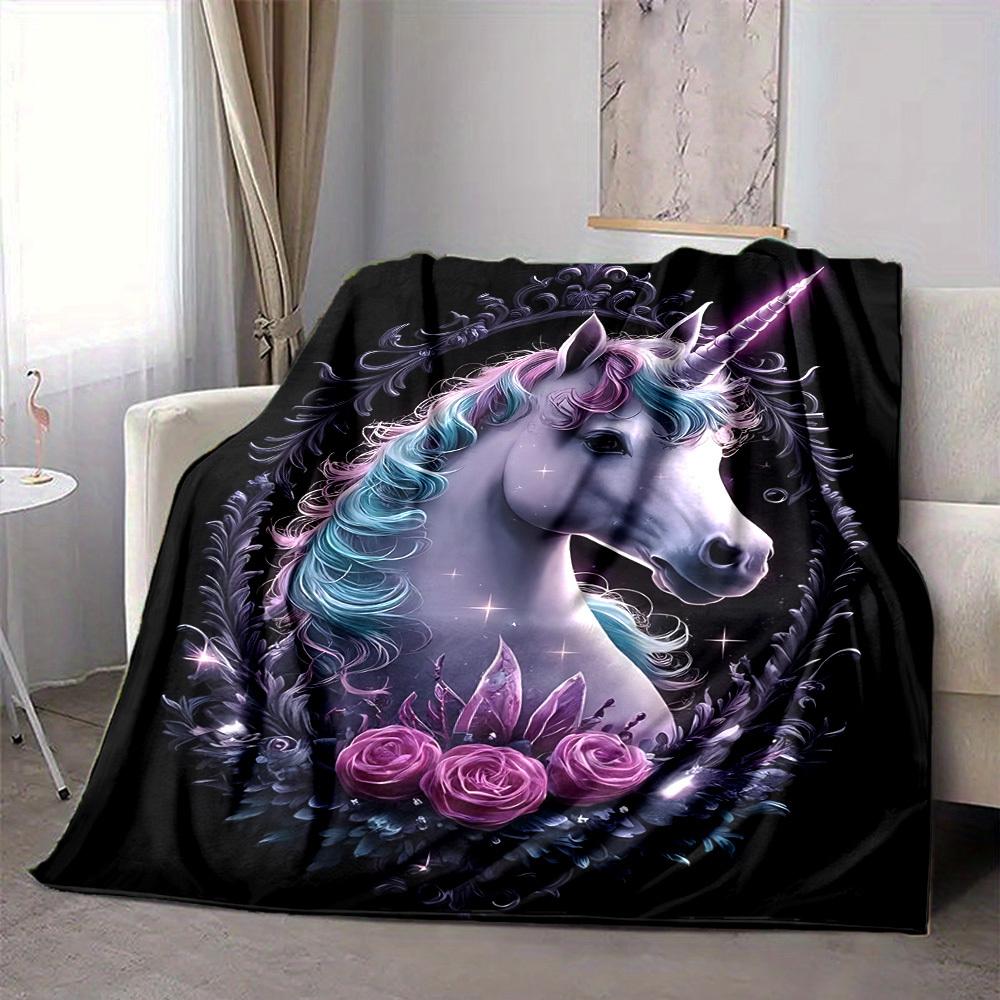 1pc Unicorn Fantasy Artwork Blanket Lightweight Blanket Throw Blanket For Sofa, Bed, Travel, Camping, Livingroom, Office, Couch, Chair Yy251010064