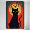 Vintage Rusty Metal Sign with Black Cat Yellow Eyes, Sun Moon, Bats - Red Arch Teal Border Wall Decor for Bar Pub Home Cafe