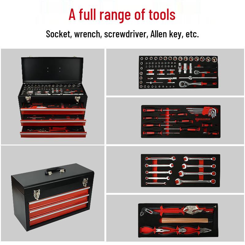 108-Piece 3-Layer Drawer Hardware Tool Box: Household Repair Set with Socket Wrench