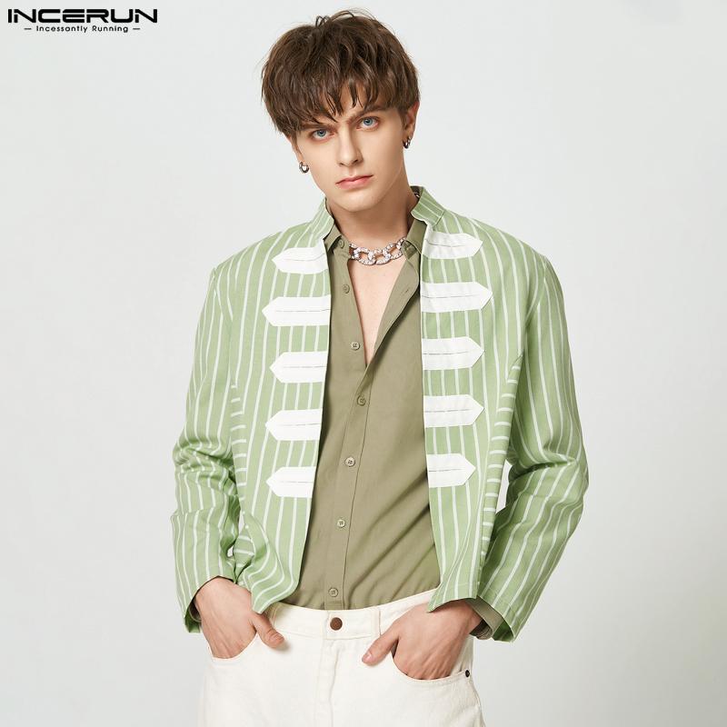 

INCERUN весенний мужской винтажный блейзер в полоску с длинными рукавами в стиле ретро