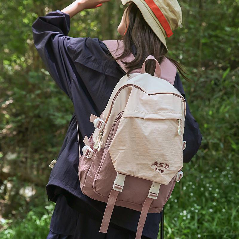 Women Contrast Color Backpack Junior High School Student Schoolbag Large Capacity Outdoor Mountaineering Backpack