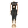 Damen Sexy Netz Durchsichtig Heißer Strass Hohl Schlitz Kleid C5796