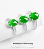 S925 Silver Adjustable Women's Ring with Natural Grade A Bright Green Jade Cabochon