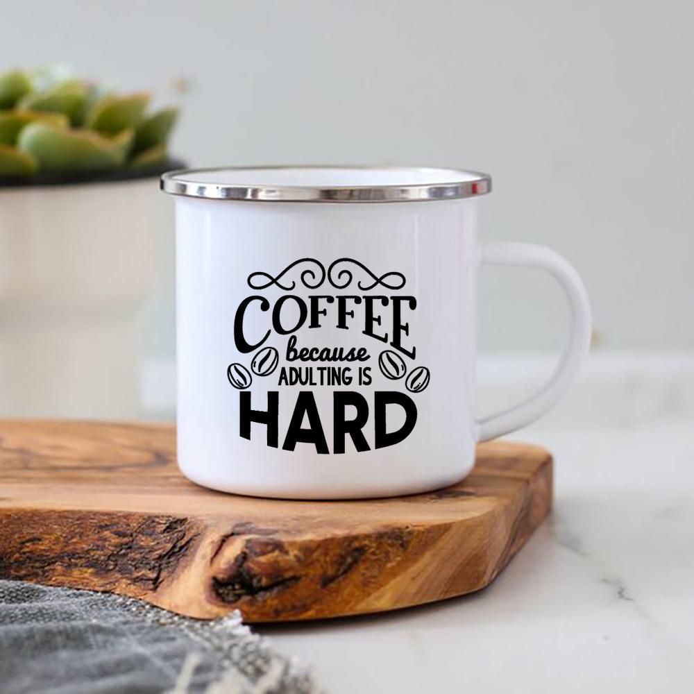 Life Begins After Coffee Print Mugs Creative Enamel Mug Home Office Coffee Tea Cups Camping Bonfire Beer Drink Cocoa Mug Gifts