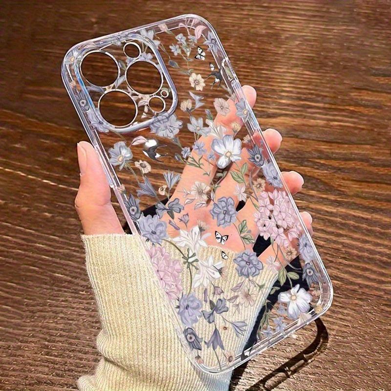 Custodia per Telefono Trasparente con Foro Fine e Stampa Floreale Viola, Adatta per Telefoni Serie iPhone 17, 16, 15, Plus, Pro, Max—Utilizzabile come Regalo