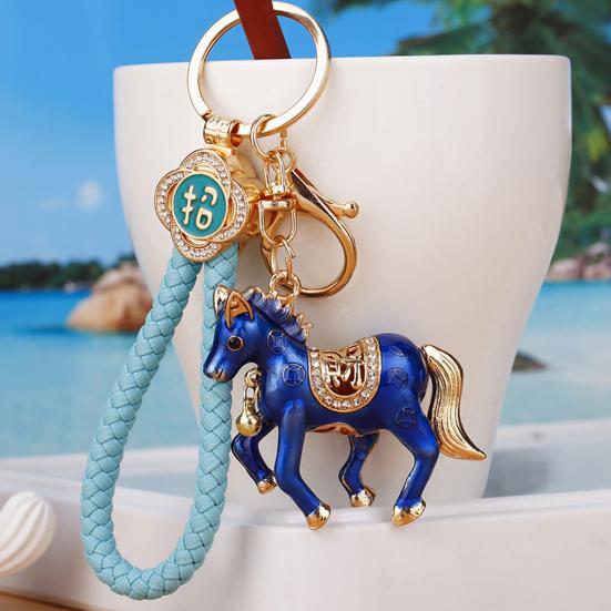 Keychain Pendant Rhinestones Inlaid Horse Design Key Chain Decorative Good Fortune Keyring Wallets Cars Backpacks Accessory