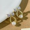 Exquisite Zircon Bow Pearl Stud Earrings: High-End, Versatile, Fashionable Lady Jewelry