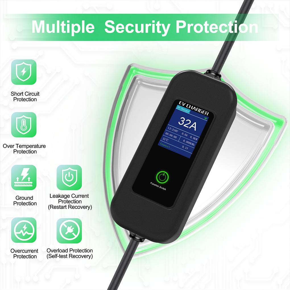 22KW 32A Type 2 Electric Vehicle Charging 5M Cable Ev Charger Ev Charge Current Auto Adjustable with 3 adapter cables