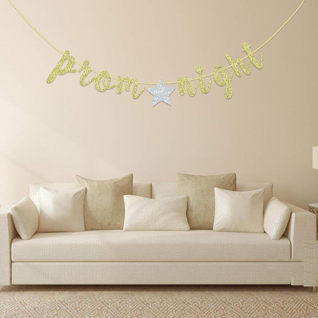 Prom Night Banner, Gold Glitter High School Prom Letter Banner, Prom Photo Prop, Prom, Graduation, Birthday Decoration (Gold)