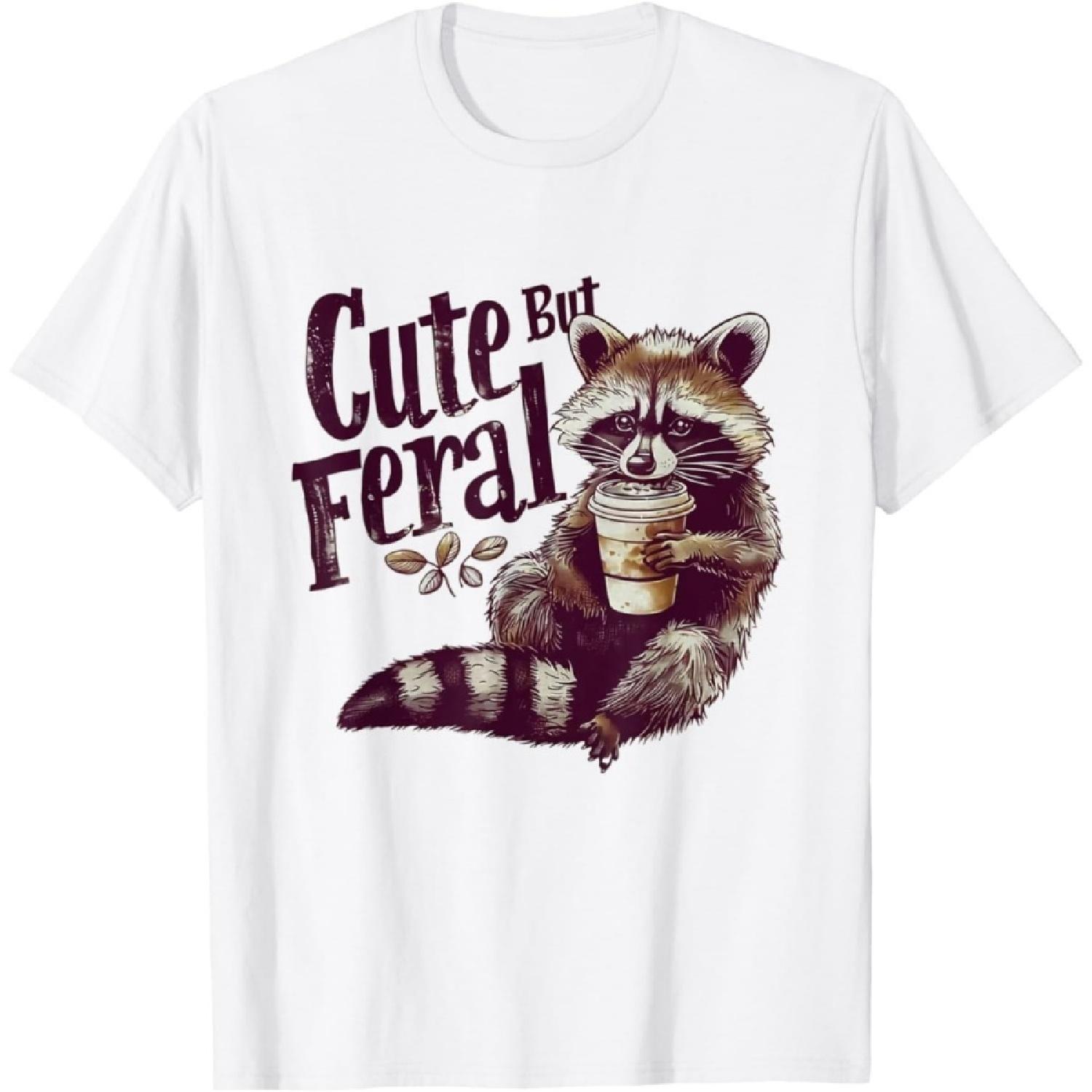 HARIPYER Cute but Feral Vintage Raccoon Coffee T-Shirt S