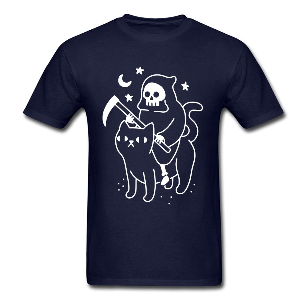 Grim Death Rides A Black Cat TShirt Funky Short Sleeve Unique Unisex Tees All Cotton Round Neck Unisex Tee Shirts Summer Sweater