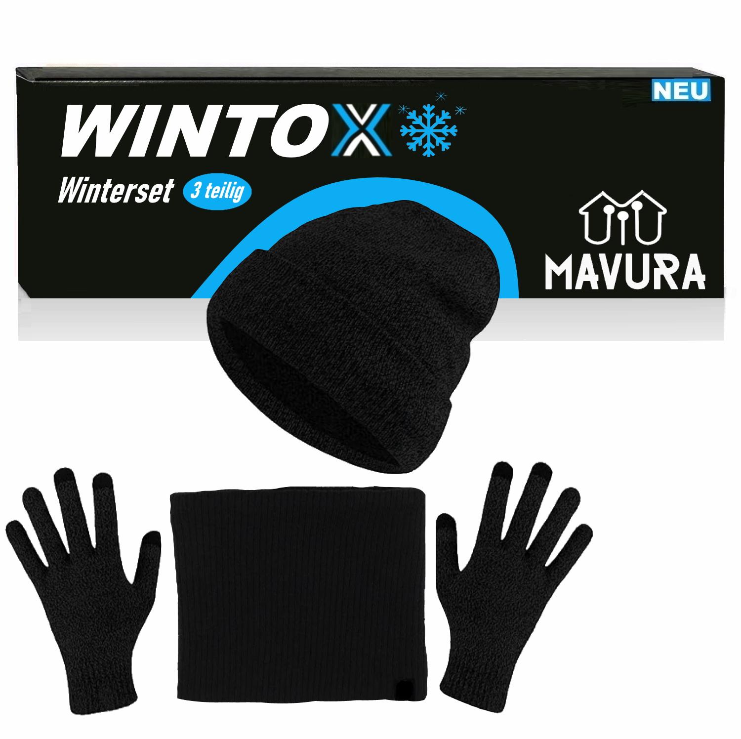 

WINTOX Зимовий набір Зимова шапка Шарф-труба Рукавички Жіночі Чоловічі чорний 3в1