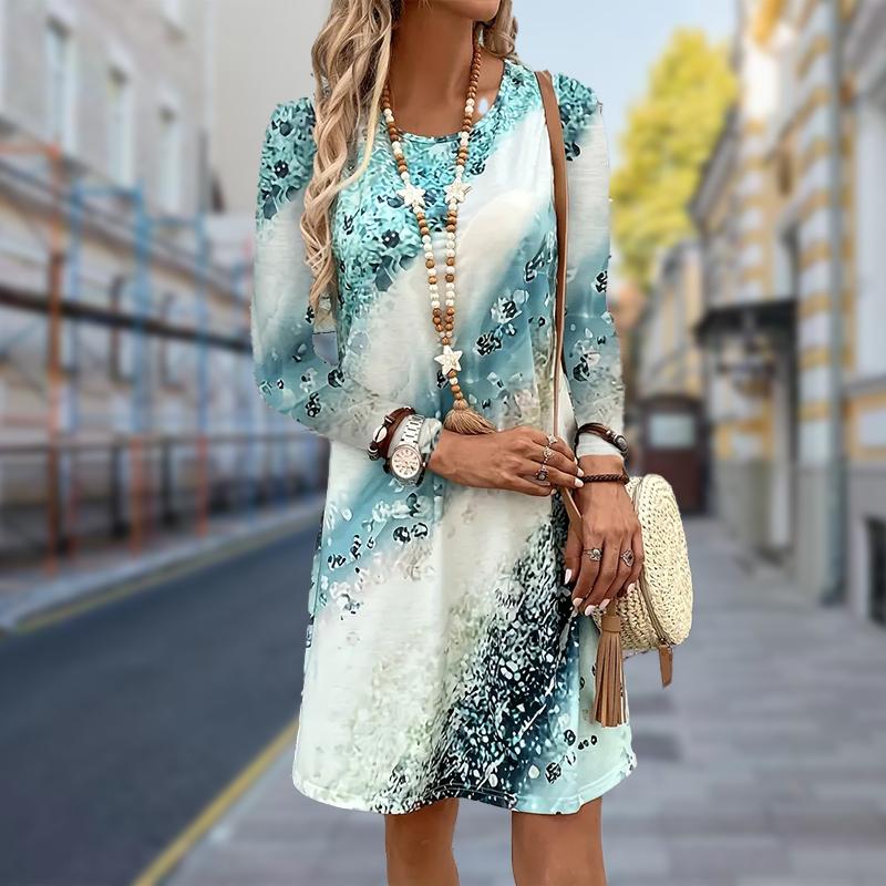 

Женское повседневное платье Осеннее платье с принтом «Волшебный круг» для женщин Платье с коротким рукавом и круглым вырезом Плюс Размер 8XL зелёный