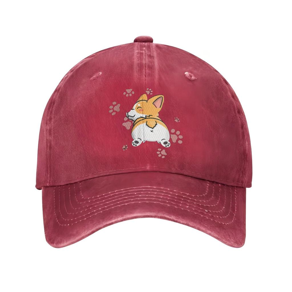 Corgi Butt Pink Paw Print Baseball Cap Unisex Cotton Adjustable Casual Streetwear Outdoor Hat