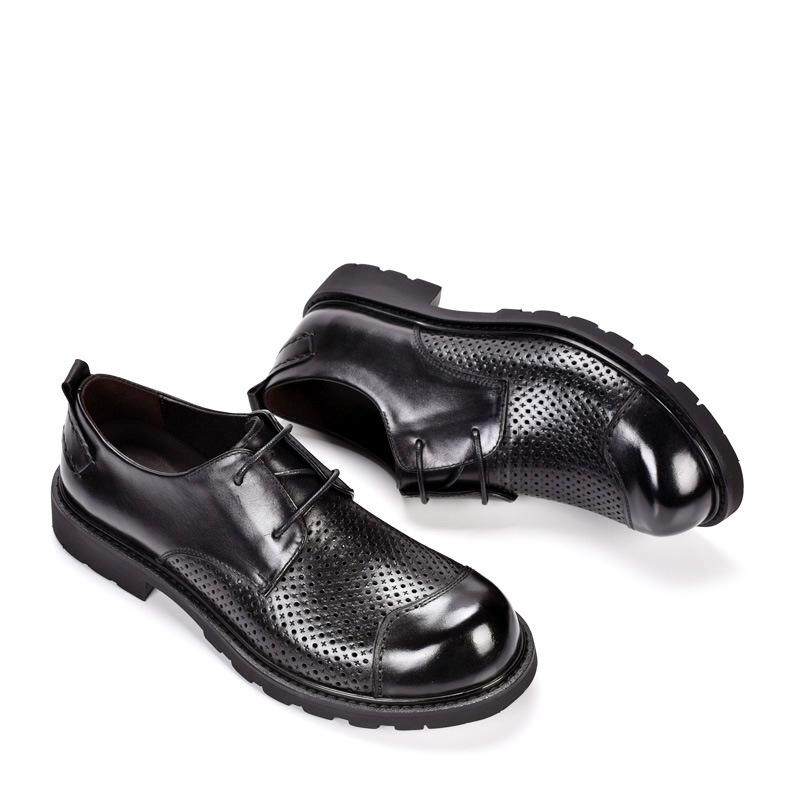 

Туфли с большой головкой Мужские туфли из полой кожи Модные универсальные деловые туфли на толстой подошве Дышащие туфли с круглым носком и перфорацией Сандалии мужские 43 чёрный