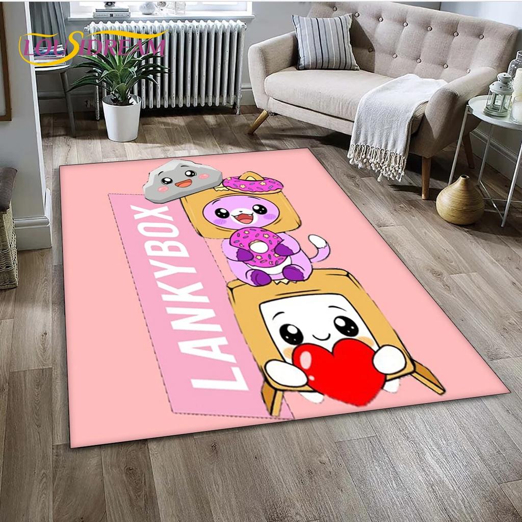 Tappeto Tappeto Tappeto Decorazione per Soggiorno Camera da Letto, Tappetino Antiscivolo Decorazione per Divano Zerbino, 3D Lankybox Carino Felice Boxy Foxy Rocky