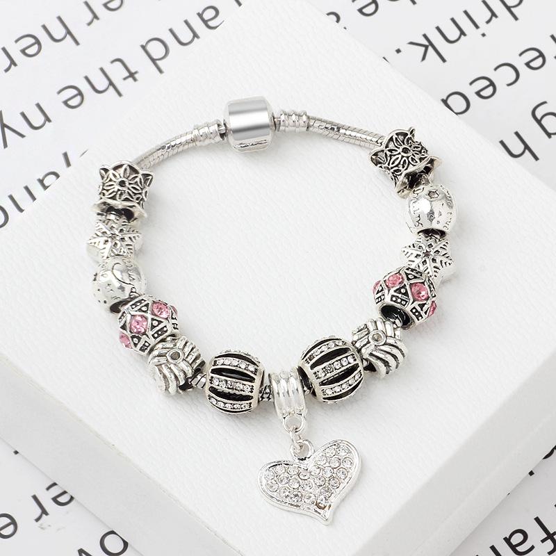 Women's Snowflake Diamond Heart Pendant Bracelet