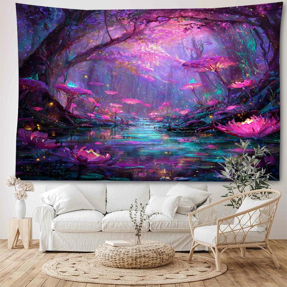 Мечтательный розовый пейзаж водопад пейзаж украшение гобелен Маленькая принцесса спальня фон настенное украшение гобелен 90x75cm светло-серый