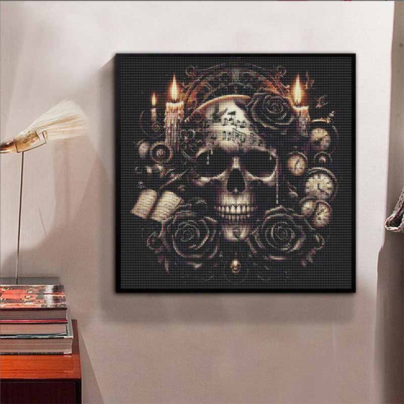 DIY Diamond Painting Canvas Vintage Gothic Skull Rose Candle Pattern 5D Rhinestone Art Kit for Home Wall Decor