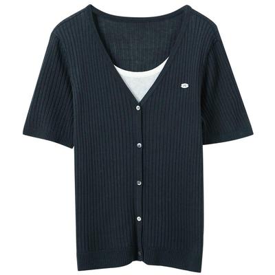 Haut Tricot Sancai Grande Taille Mélange Lin Acétate Faux Deux Pièces