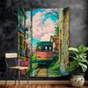 Japanese Street Train Scenery Sakura Cartoon Tapestry Art Science Fiction Room Home Decor Wall Hanging Home Decor