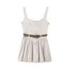 Spring 2025 Women's Belted Slim Fit Pleated Patchwork Dress