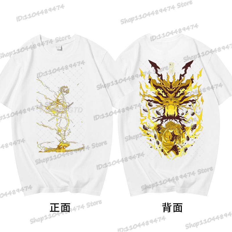 Demon Slayer T Shirts Anime Agatsuma Zenitsu Vintage Cotton Comfortable T-shirts Casual Loose T Shirt Male Female Streetwear