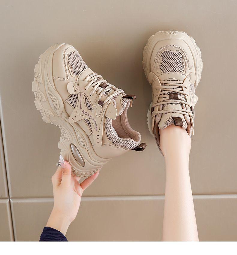 Women's shoes 2025 new autumn mesh casual breathable dad shoes women's height increasing thick soled sports shoes